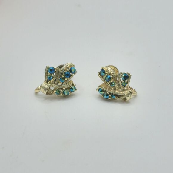 Vintage gold Teal Longcraft screw back earrings - Picture 1 of 7